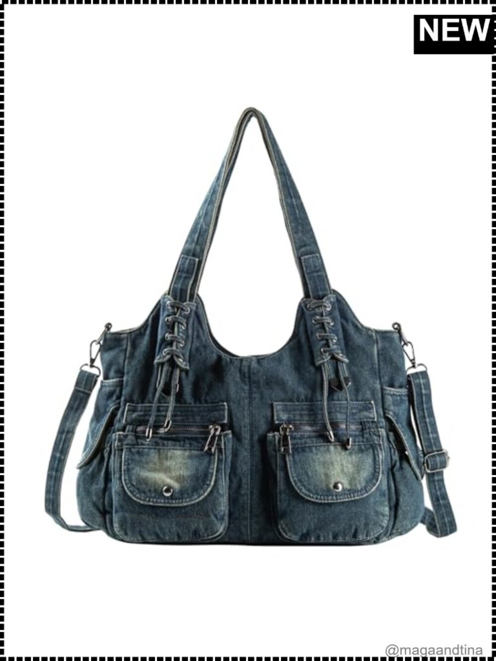 Washed Denim Hobo Bag Large Tote Crossbody Shoulder Purse for Women